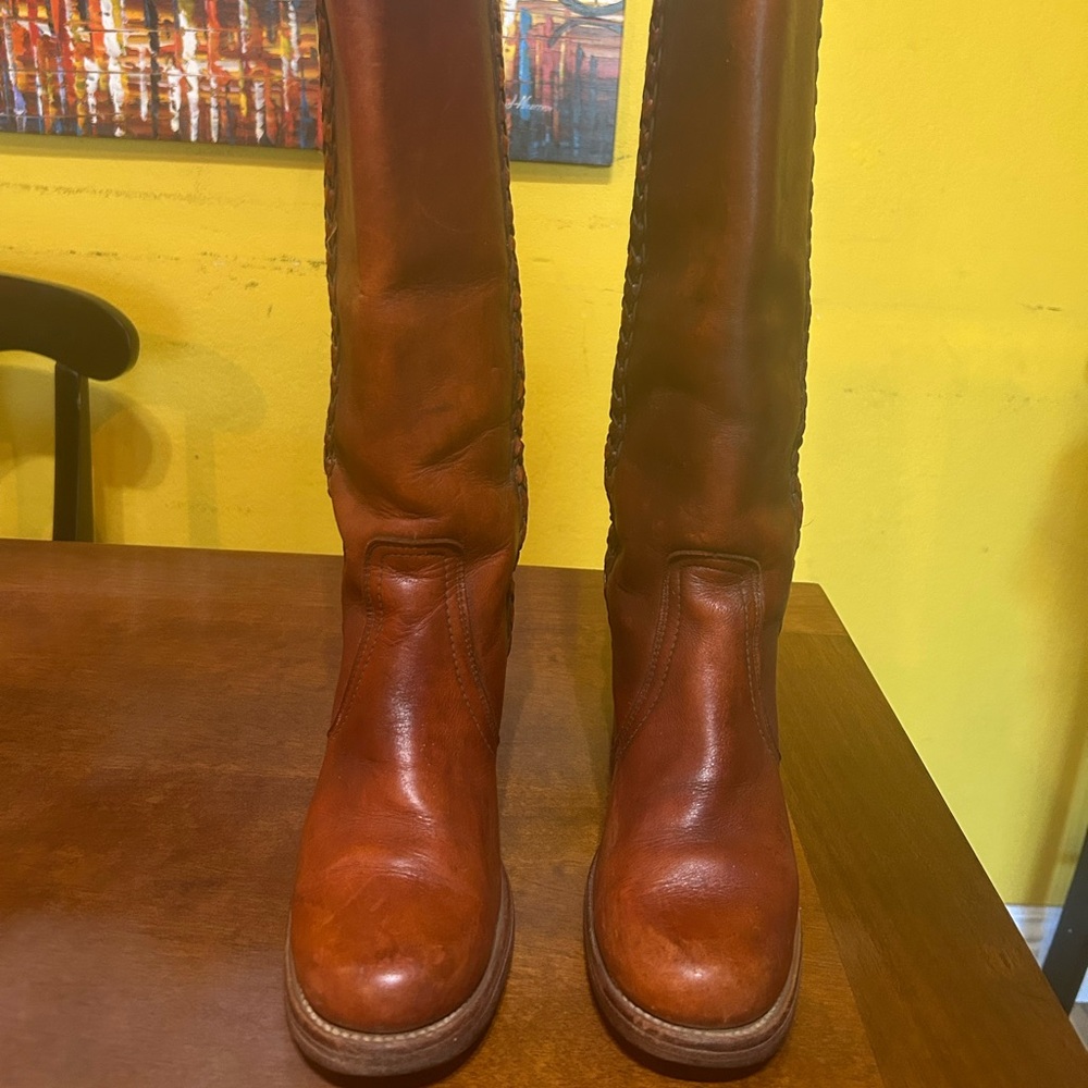 ❌SOLD❌Vintage Women's Frye Campus Boots Braided Leather Detail Size 7 B Made USA - Picture 3 of 11
